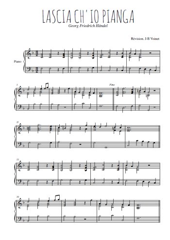 Téléchargez l'arrangement pour piano de la partition de Lascia ch'io pianga en PDF